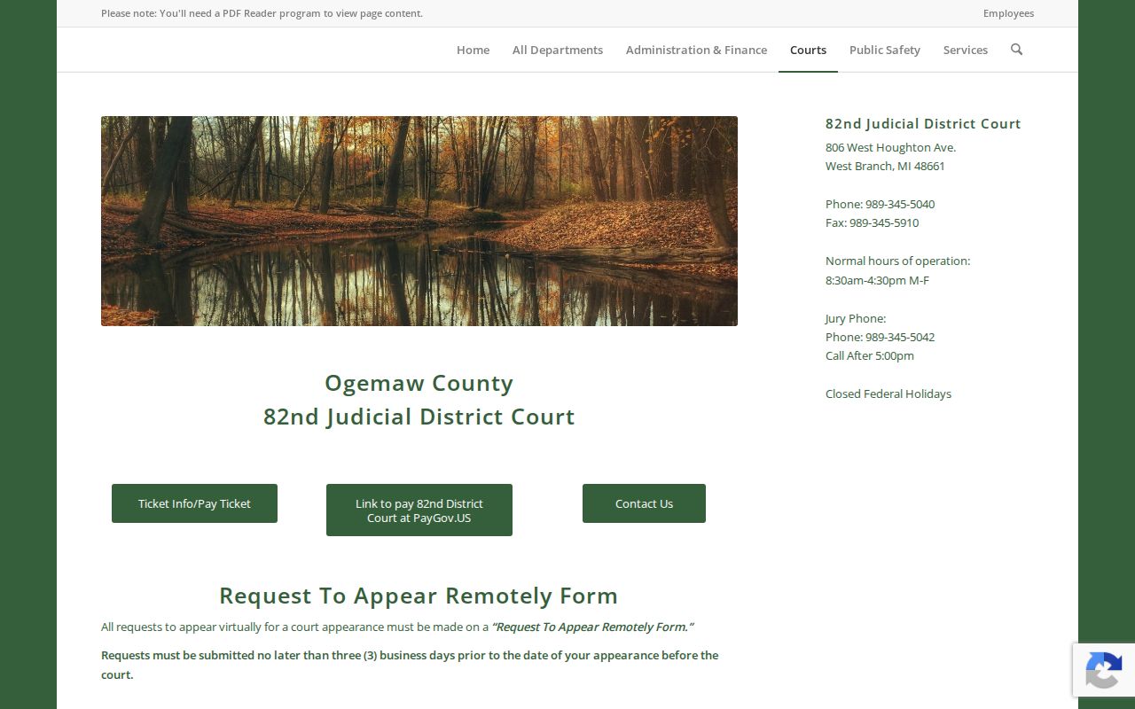 Ogemaw County court page for arrest dispositions