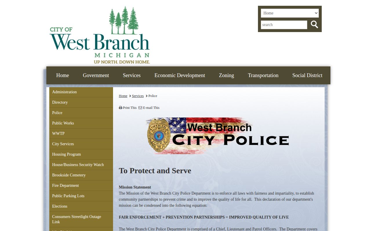 West Branch Police Department official arrest records source in Ogemaw County