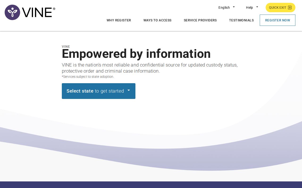 VINELink home screen for choosing a custody search location